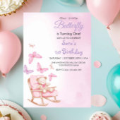 水彩最初の1st誕生日テディ&バタフライ 招待状
