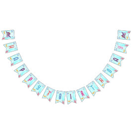 水彩最高の誕生日シャークバースデーパーティー バンティングフラッグ