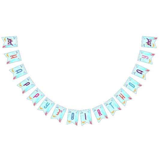 水彩最高の誕生日シャークバースデーパーティー バンティングフラッグ (全)