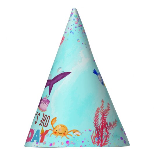 水彩最高の誕生日シャークバースデーパーティー パーティーハット (右)