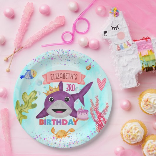 水彩最高の誕生日シャークバースデーパーティー ペーパープレート (パーティー)