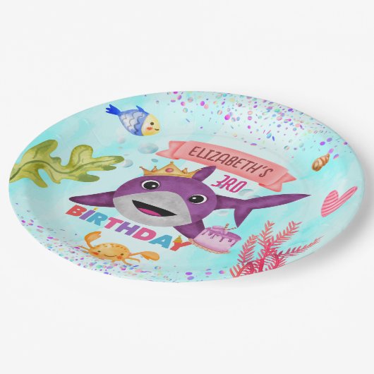 水彩最高の誕生日シャークバースデーパーティー ペーパープレート (アングル)