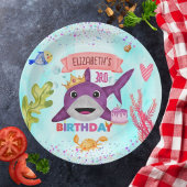 水彩最高の誕生日シャークバースデーパーティー ペーパープレート