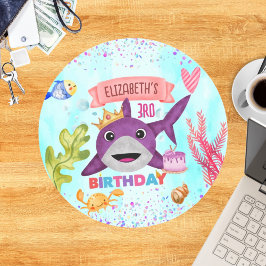 水彩最高の誕生日シャークバースデーパーティー ラウンドシール