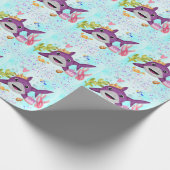 水彩最高の誕生日シャークバースデーパーティー ラッピングペーパー (角)
