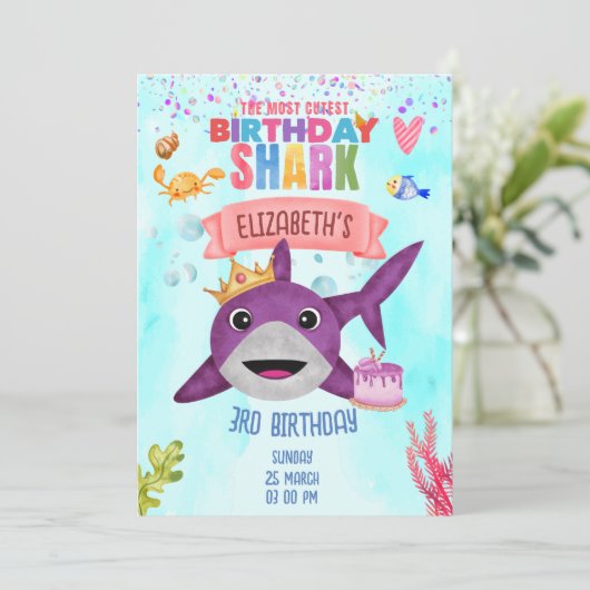 水彩最高の誕生日シャークバースデーパーティー 招待状 (スタンド正面)