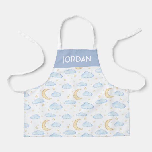 水彩月の星と雲のパターン エプロン (正面)