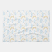 水彩月の星と雲のパターン キッチンタオル (横)