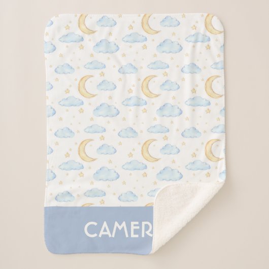 水彩月の星と雲のパターン シェルパブランケット (正面)