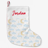 水彩月の星と雲のパターン スモールクリスマスストッキング (正面)