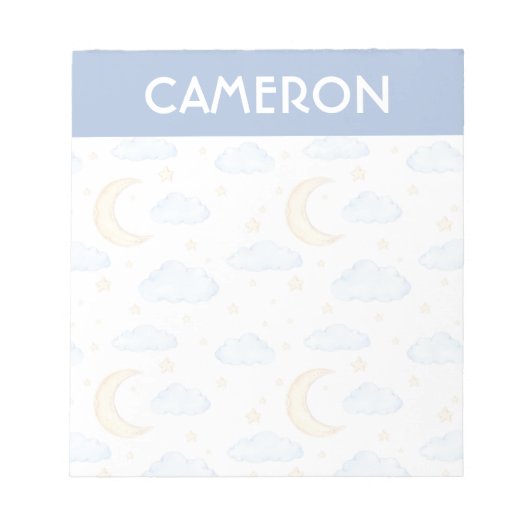 水彩月の星と雲のパターン ノートパッド (正面)