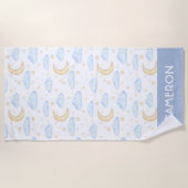 水彩月の星と雲のパターン ビーチタオル (正面)