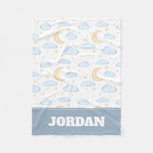 水彩月の星と雲のパターン フリースブランケット (正面)