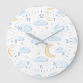 水彩月の星と雲のパターン ラージ壁時計 (正面)