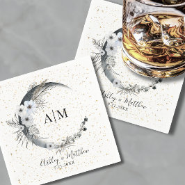 水彩月の星の天結婚星 スタンダードカクテルナプキン