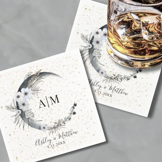 水彩月の星の天結婚星 スタンダードカクテルナプキン