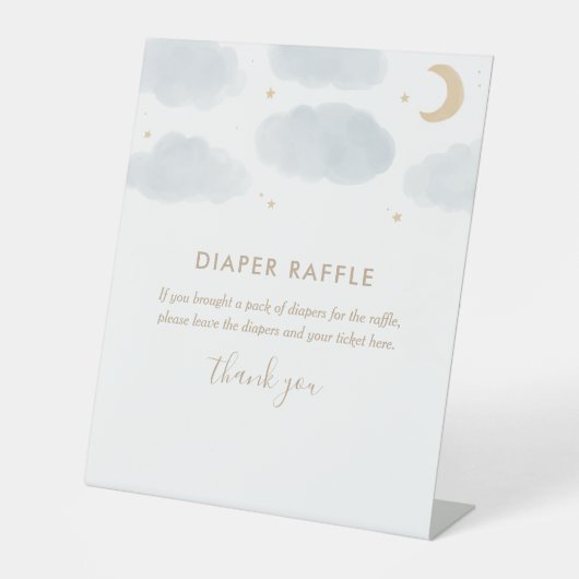 水彩月星赤ちゃんシャワーおむつラッフル 台座サイン (正面)