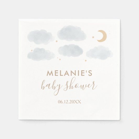 水彩月星赤ちゃんシャワー スタンダードカクテルナプキン (正面)