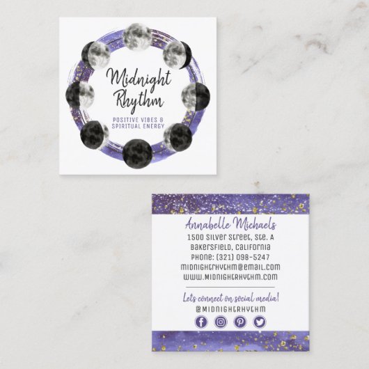 水彩月月輪夜空ソーシャルメディア スクエア名刺 (正面/裏面)