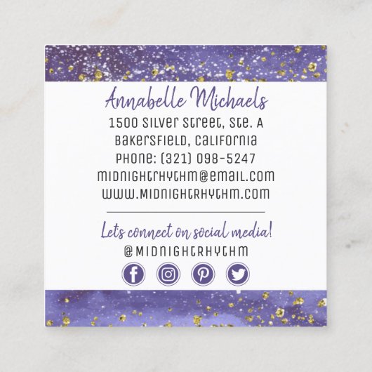 水彩月月輪夜空ソーシャルメディア スクエア名刺 (裏面)