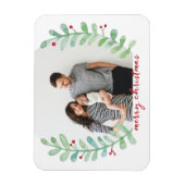 水彩月桂樹リースメリークリスマスフォト マグネット (縦)