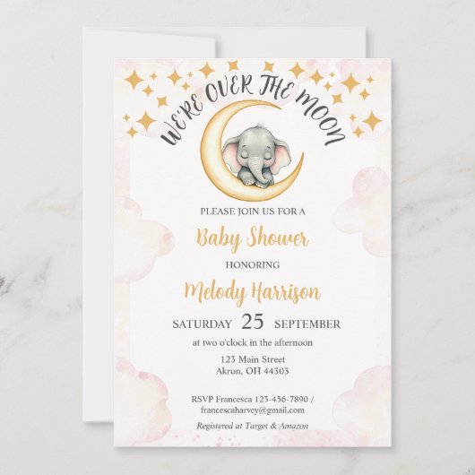 水彩月象の赤ちゃんシャワー 招待状 (正面)