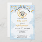 水彩月象の赤ちゃんシャワー 招待状 (正面/裏面)
