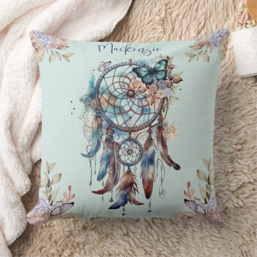 水彩望峰ドリームキャッチャーパーソナライズされた名 クッション (ブランケット)