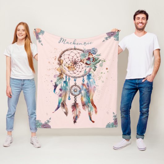 水彩望峰ドリームキャッチャーパーソナライズされた名 フリースブランケット (インサイチュ)