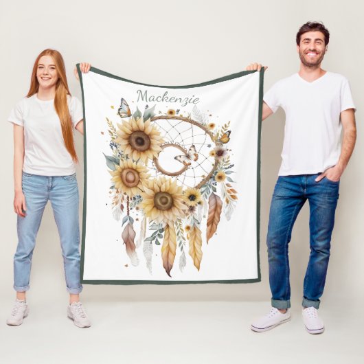 水彩望峰ドリームキャッチャーパーソナライズされた名 フリースブランケット (インサイチュ)