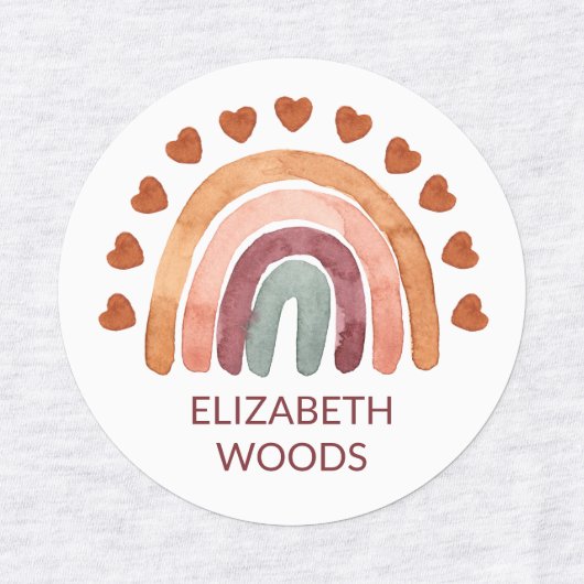 水彩望峰モダン虹&ハート名学校 ラベル (デザイン1)
