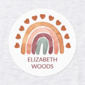 水彩望峰モダン虹&ハート名学校 ラベル (デザイン2)