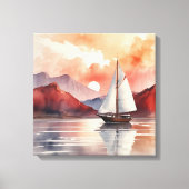 水彩朝日ヨット付き キャンバスプリント (正面)