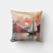 水彩朝日ヨット付き クッション (正面)