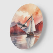 水彩朝日ヨット付き ラージ壁時計 (傾斜)