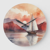 水彩朝日ヨット付き ラージ壁時計 (正面)