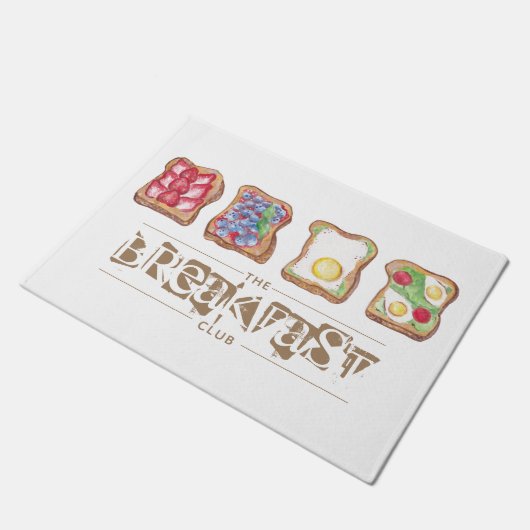 水彩朝食ロゴレストランビジネス ドアマット (アングル)