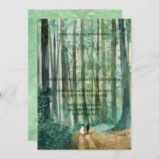 水彩木地の風景の手絵を描 招待状 (正面/裏面)