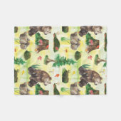 水彩木地クマとクマの子付き フリースブランケット (正面(横))