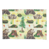 水彩木地クマとクマの子付き 枕カバー (正面)