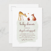 水彩木地動物友達赤ちゃんシャワー インビテーションポストカード (正面/裏面)