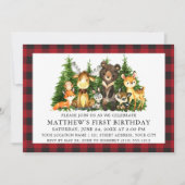 水彩木地動物愛護第1誕生日 招待状 (正面)