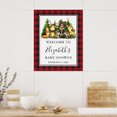 水彩木地動物赤ちゃんシャワープレイド ポスター (キッチン)