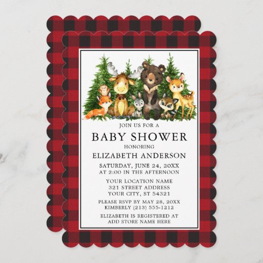 水彩木地動物赤ちゃんシャワープレイド 招待状 (正面/裏面)