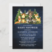 水彩木地動物青い木のシャワー 招待状 (正面)