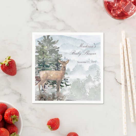 水彩木地森林局Doe赤ちゃんシャワー スタンダードカクテルナプキン (インサイチュ)