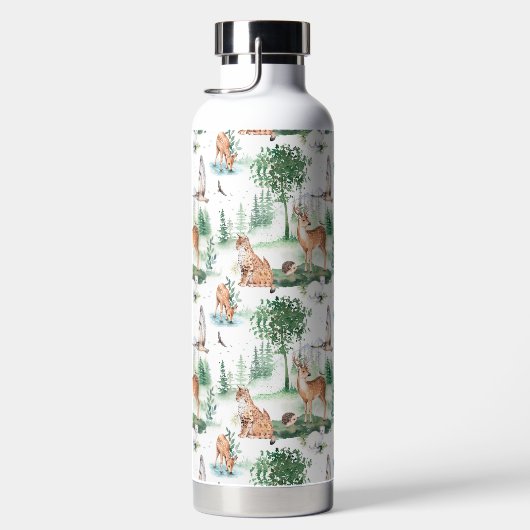 水彩木地赤ん坊の動物模様 ウォーターボトル (右面)