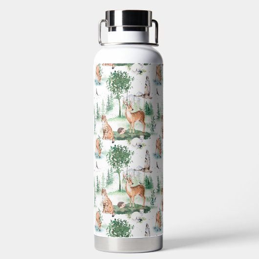 水彩木地赤ん坊の動物模様 ウォーターボトル (背面)