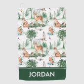 水彩木地赤ん坊の動物模様 ゴルフタオル (正面)