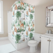 水彩木地赤ん坊の動物模様 シャワーカーテン (インサイチュ)